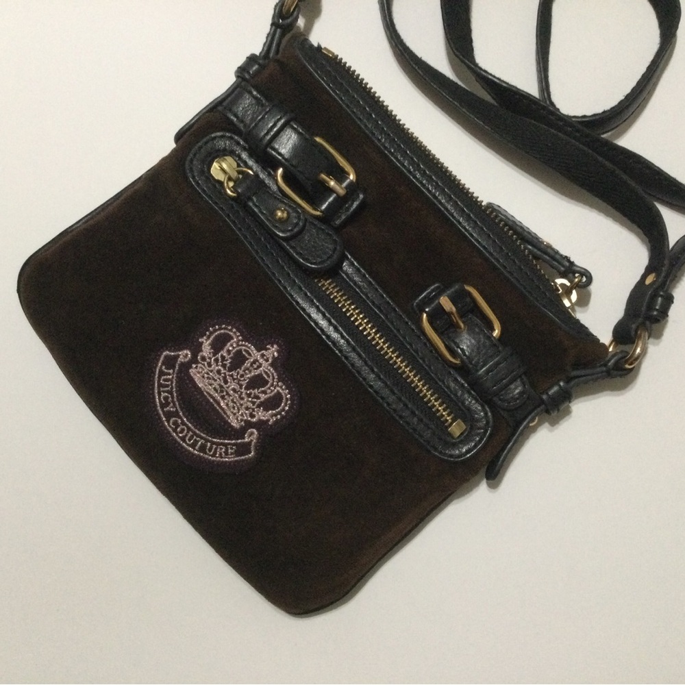 Juicy Couture Brown and Black Crossbody Bag with Crown Logo